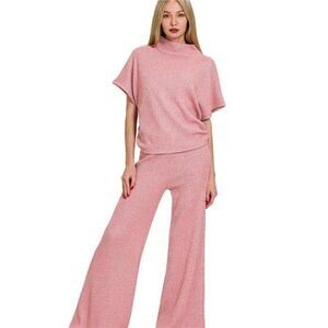 Zenana Sweater Mock Neck Top & Long Pants Set